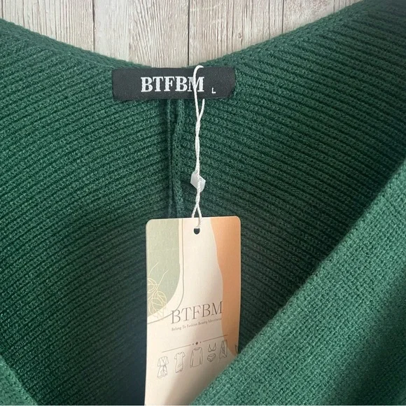 BTFBM Off The Shoulder Sweater  V Neck Long Sleeve Ribbed Knit Wrap Cropped L - Picture 4 of 8